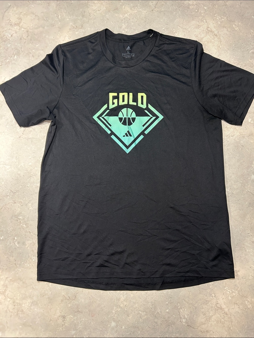 adidas Black Short Sleeve Tee with Green-to-Yellow 'GOLD' Graphic